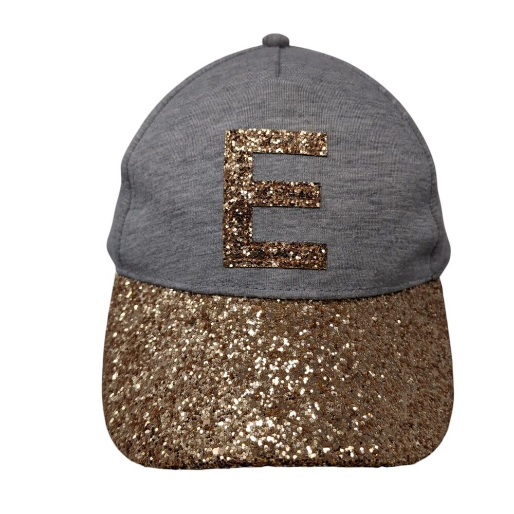 Letter E Justice Strapback Hat Multicolor OS Adjustable Gold Glitter Sequin